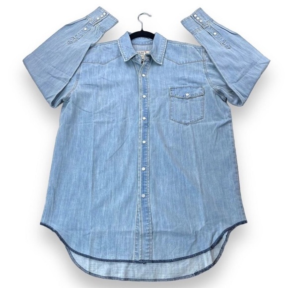 Free People X Sandrine Rose Pearl Snap Denim Shirt -Size Large -NWT- MSRP $298 - Picture 3 of 11